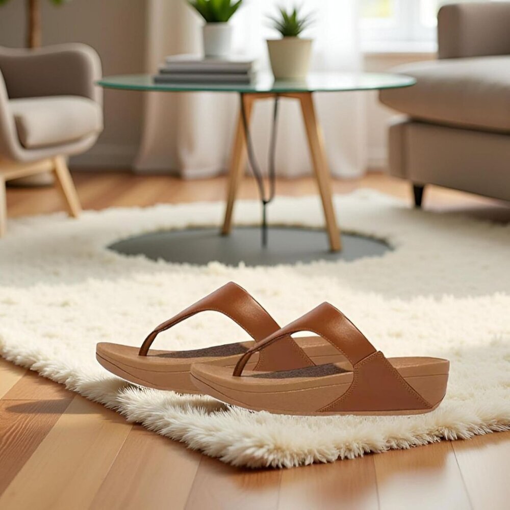 Women's Flip-Flop Thong Sandals Tan Leather Classic Comfort Slip On Shoes - Picture 7 of 7